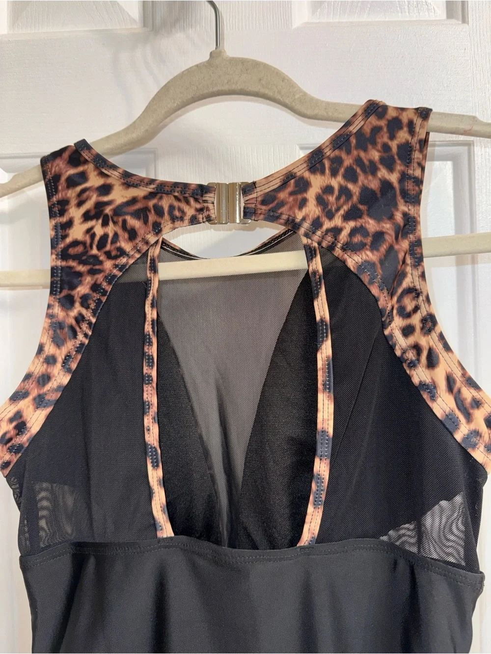 Leopard & Black Women’s One-Piece Swimsuit with Ruching, NEW